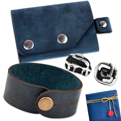 Men's curated gift set, 'Downtown Look' - Men's Leather and Sterling Silver Accessory Curated Gift Set