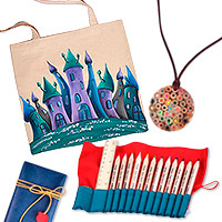Curated gift set, 'Art Lover' - Art Curated Gift Set with Necklace Bag & Colored Pencil Case