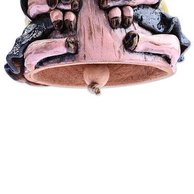 Adorno de campana de cerámica - Adorno de campana de cerámica madre cerdo con lechones pintado a mano