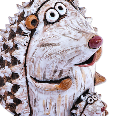 Adorno de campana de cerámica - Adorno de campana de cerámica madre erizo pintado a mano con cachorro