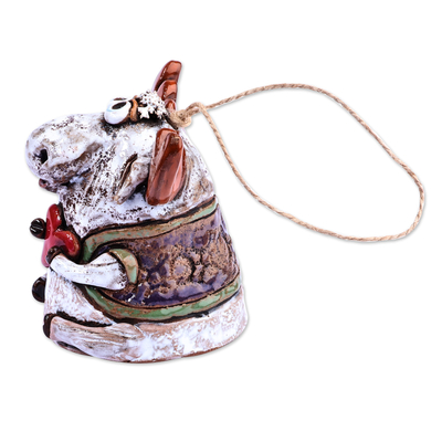Adorno de campana de cerámica - Adorno de campana de cerámica de alce y corazón hecho a mano y pintado