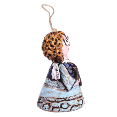 Adorno de campana de cerámica, 'Starkeeper Angel' - Adorno de campana de cerámica con temática de estrella y ángel pintado a mano
