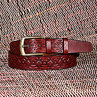 Cinturón de cuero para hombre, 'Noble Gentleman' - Cinturón de cuero marrón clásico para hombre con hebilla dorada antigua