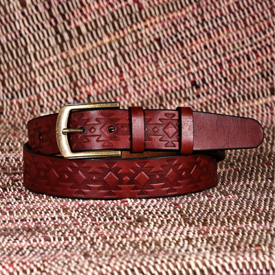 Men's leather belt, 'Noble Gentleman' - Men's Classic Brown Leather Belt with Antique Golden Buckle