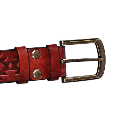 Men's leather belt, 'Noble Gentleman' - Men's Classic Brown Leather Belt with Antique Golden Buckle