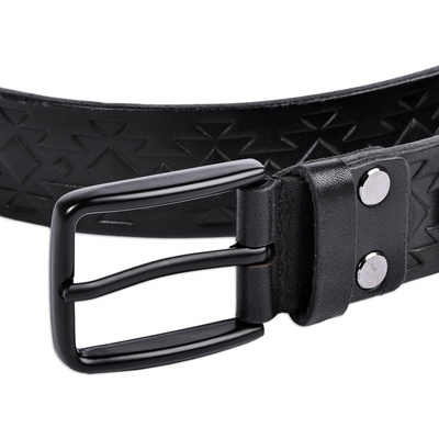 cinturón de cuero de los hombres - Cinturón tradicional de cuero oscuro para hombre con hebilla negra