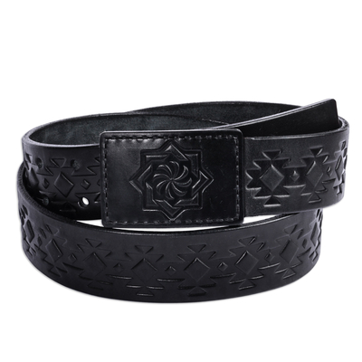 cinturón de cuero de los hombres - Cinturón de cuero negro hecho a mano de inspiración armenia para hombre