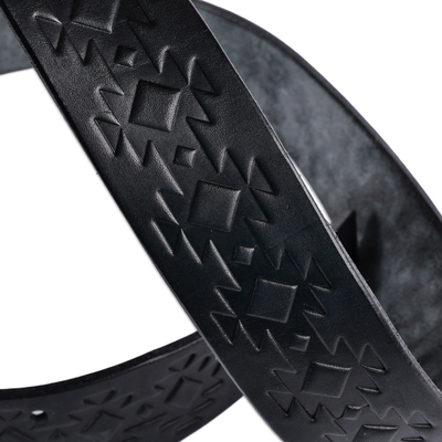 cinturón de cuero de los hombres - Cinturón de cuero negro hecho a mano de inspiración armenia para hombre