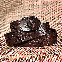 Cinturón de cuero para hombre, 'Gallant Icon' - Cinturón de cuero 100% marrón oscuro clásico hecho a mano para hombre