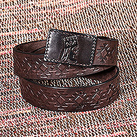 Cinturón de cuero para hombre, 'Líder armenio' - Cinturón de cuero rey armenio marrón oscuro hecho a mano para hombre