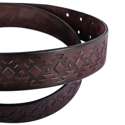 Men's leather belt, 'Armenian Leader' - Men's Handcrafted Dark Brown Armenian King Leather Belt
