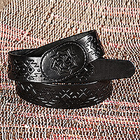 Cinturón de cuero para hombre, 'Shadow Icon' - Cinturón de cuero 100% negro clásico hecho a mano para hombre
