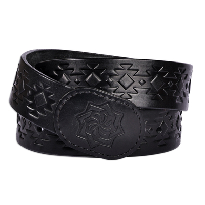 Men's leather belt, 'Shadow Icon' - Men's Handcrafted Classic Black 100% Leather Belt
