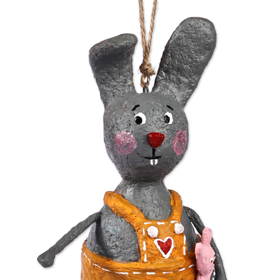 Papier mache ornament, 'Mister Rabbit' - Hand-Painted Romantic Papier Mache Rabbit Ornament