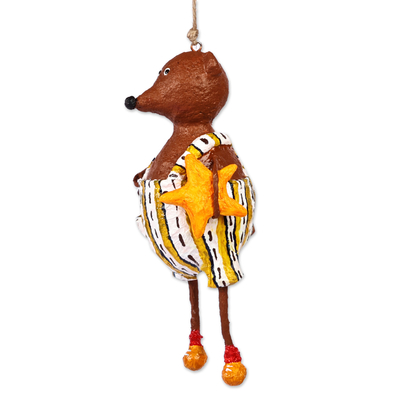 Pappmaché-Ornament - Handbemaltes Bärenornament aus Pappmaché mit Sternenmotiv