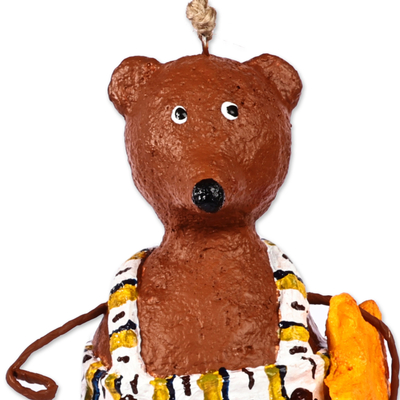 Pappmaché-Ornament - Handbemaltes Bärenornament aus Pappmaché mit Sternenmotiv