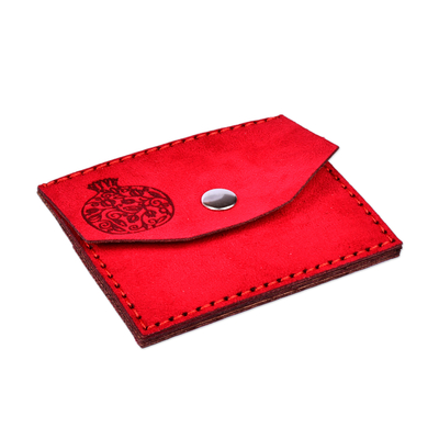 Kartenhalter aus Wildleder - Kartenetui aus 100 % Wildleder mit Granatapfelmotiv in Rot