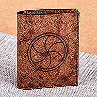Suede wallet, 'Eternal Heritage' - Brown 100% Suede Wallet with Traditional Round Icon