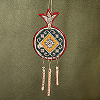 Keramik-Wanddekoration „Artsakh Fortune“ – traditionelle rote und blaugrüne Keramik-Granatapfel-Wanddekoration