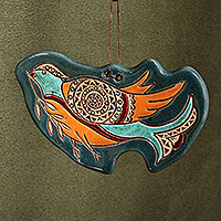 Keramik-Wanddekoration, „Friedliche Taube“ – Traditionelle Daghghan-Wanddekoration aus blaugrüner Keramik mit Taubenmotiv