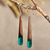 Wood and resin dangle earrings, 'Ethereal Serenity' - Drop-Shaped Walnut Wood and Green Resin Dangle Earrings