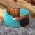 Wood and resin band ring, 'Turquoise Emblem' - Handcrafted Apricot Wood and Turquoise Resin Band Ring