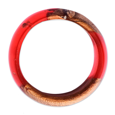 Wood and resin band ring, 'Chic Fire' - Hand-Carved Red Apricot Wood and Resin Band Ring