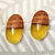 Pendientes botones de madera y resina - Pendientes de botón ovalados de madera de albaricoque y resina amarilla