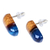 Pendientes botones de madera y resina - Pendientes de botón oblongos de madera de albaricoque azul y marrón hechos a mano