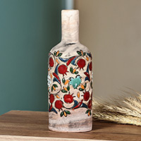 Jarrón de cerámica, 'Granada exótica' - Jarrón de cerámica pintado a mano con motivo de granada