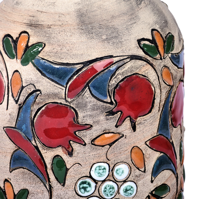 Ceramic vase, 'Exotic Pomegranate' - Hand-Painted Ceramic Bottle Vase with Pomegranate Motif