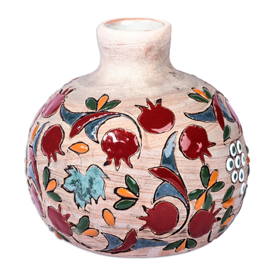 Keramikvase - Runde handbemalte Granatapfel-Keramikvase aus Armenien