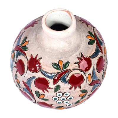 Ceramic vase, 'Juicy Pomegranate' - Round Hand-Painted Pomegranate Ceramic Vase from Armenia
