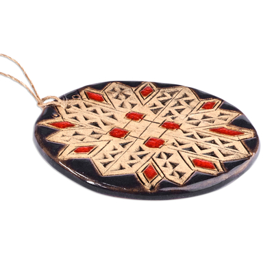 Acento de cerámica para el hogar - Acento para el hogar con amuleto de cerámica roja y índigo floral pintado