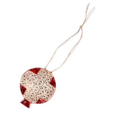 Ceramic home accent, 'Passion Red' - Geometric-Patterned Red Ceramic Pomegranate Home Accent