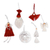 Cotton macrame ornaments, 'Crimson Wonderland' (set of 6) - Set of 6 Christmas-Inspired Red Cotton Macrame Ornaments