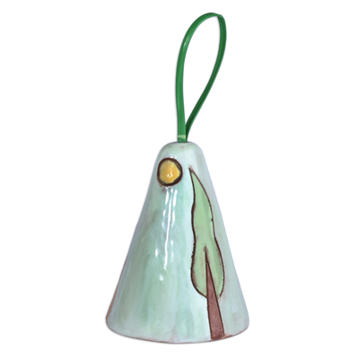Adorno de campana de cerámica esmaltada - Adorno de campana de cerámica vidriada en verde y amarillo pintado a mano