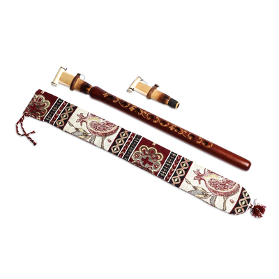 Wood duduk, 'Sweet Palatial Melodies' - Leafy Wood Duduk Musical Instrument with Textile Case
