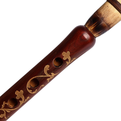 Wood duduk, 'Sweet Palatial Melodies' - Leafy Wood Duduk Musical Instrument with Textile Case
