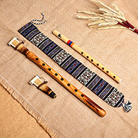 Duduk- und Flötenset aus Holz, „Rhythmus des Morgens“ – Duduk- und Flötenset aus braunem Holz mit klassischem blauen Koffer