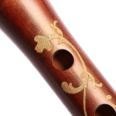 Wood duduk and case set, 'My Palatial Melody' - Handcrafted Leafy Apricot Wood Duduk and Classic Round Case