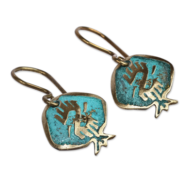 Brass dangle earrings, 'Dragon Essence' - Pomegranate-Shaped Dragon Sign Brass Dangle Earrings