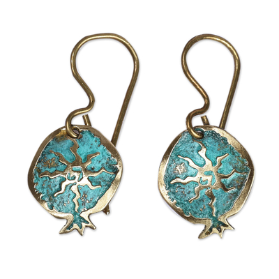Brass dangle earrings, 'Sunny Essence' - Pomegranate-Shaped Sun Sign Brass Dangle Earrings
