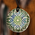 Ceramic pendant necklace, 'Twilight Harmony' - Hand-Painted Green and Blue Floral Ceramic Pendant Necklace