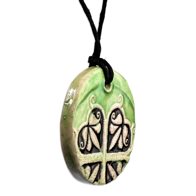 Collar colgante de cerámica - Collar colgante de cerámica verde frondoso clásico pintado a mano