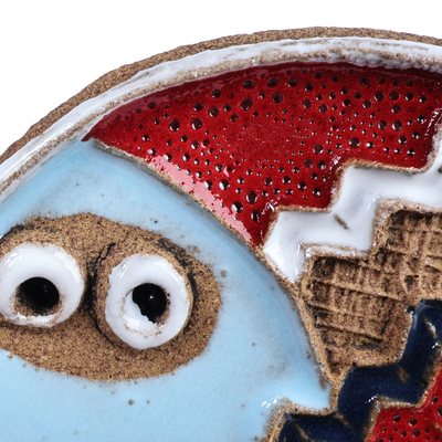 Ceramic magnet, 'Friendly Fish' - Hand-Painted Fish Ceramic Magnet with Armenian Motifs