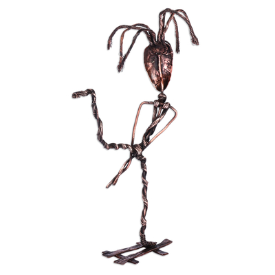 Copper sculpture, 'Searching Man' - Handmade Surrealist Oxidized Copper Sculpture of Curious Man
