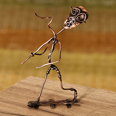 Copper sculpture, 'Selfwalk' - Surrealist Oxidized Copper Sculpture of Wandering Man