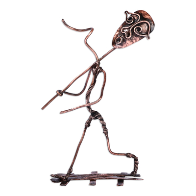 Copper sculpture, 'Selfwalk' - Surrealist Oxidized Copper Sculpture of Wandering Man