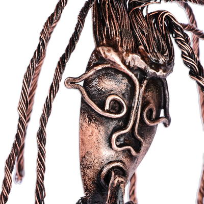 Copper sculpture, 'Hairling' - Handcrafted Surrealist Oxidized Copper Sculpture of Woman
